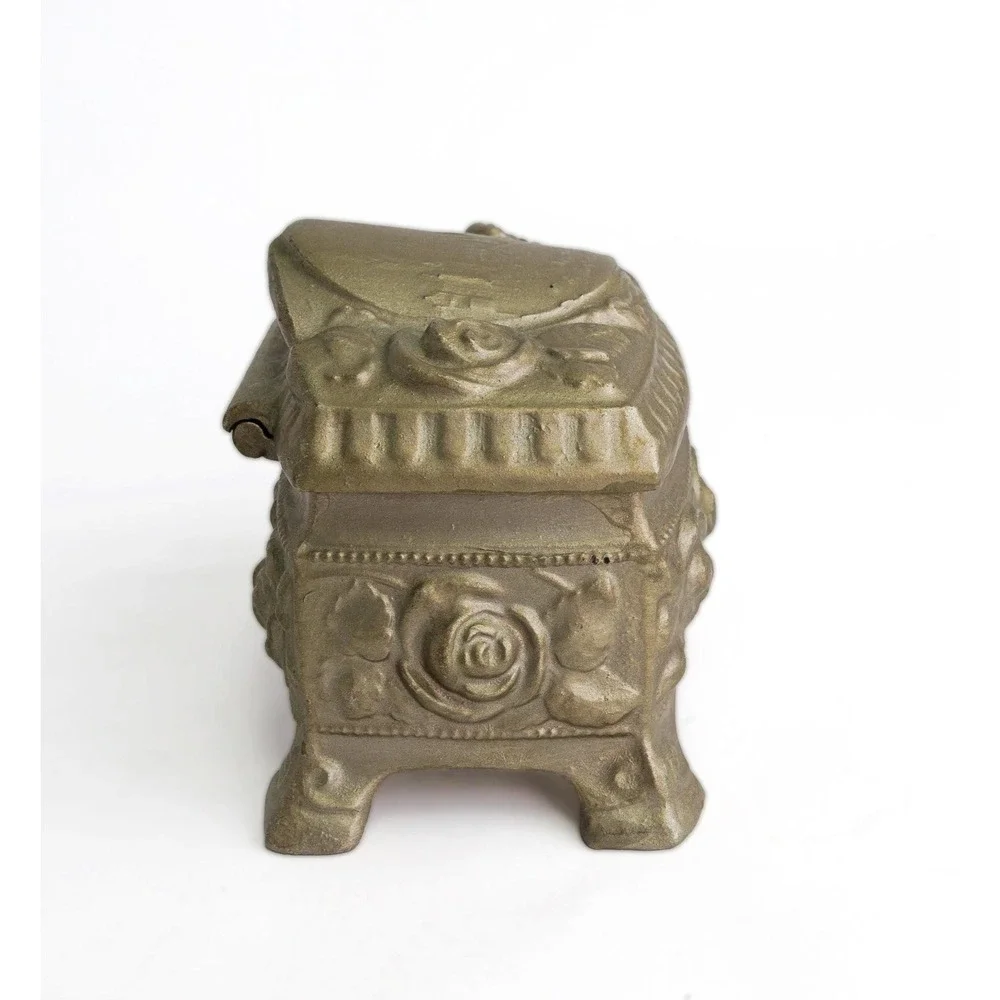 Antique Edwardian Jewelry Box Gold Gilt Metal Casket Style